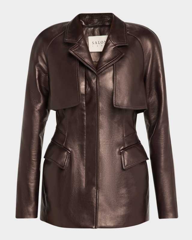 Claudel Metallic Leather Trench Jacket